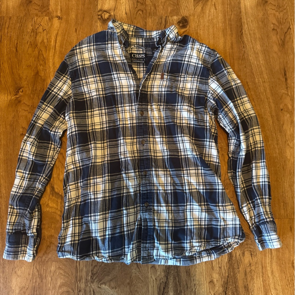 Chaps Blue and White Plaid Unisex Flannel